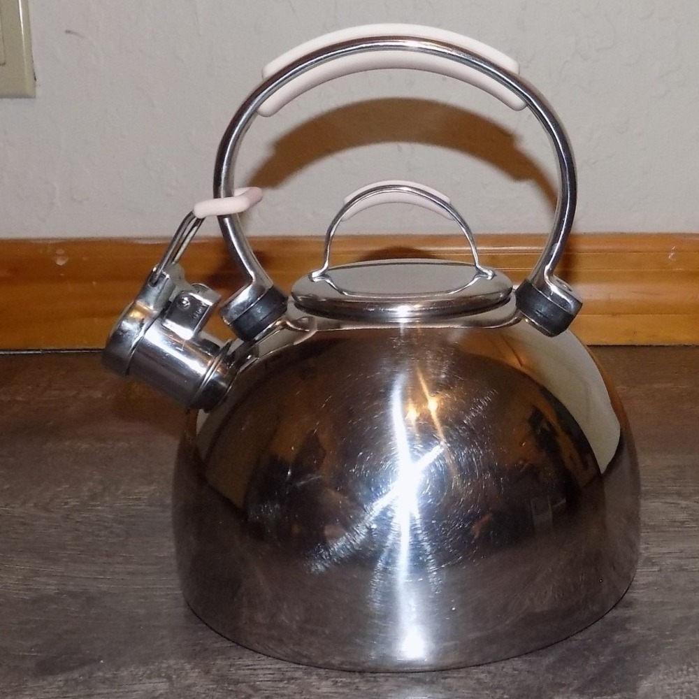 KitchenAid Tea Kettle 2qt Silver Good Cook For The Cure Pink Trim Whistling
